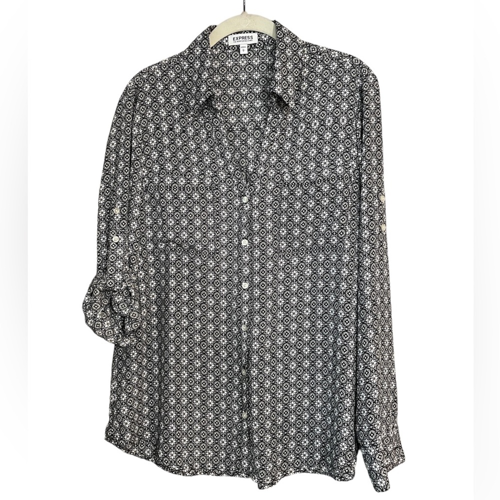 Express Portofino Shirt. Black and White Print. Size Large.